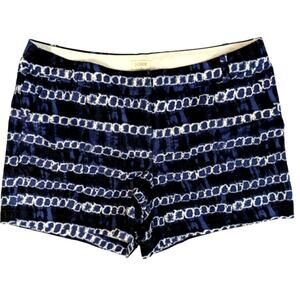 J. Crew Navy And White Tie‎ Dye Linen Blend Flat Front Shorts Women's Size 14
